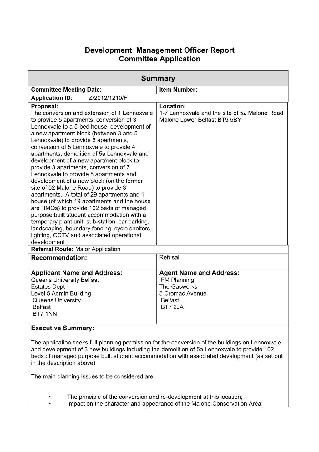 Development Management Officer Report Committee Application Summary