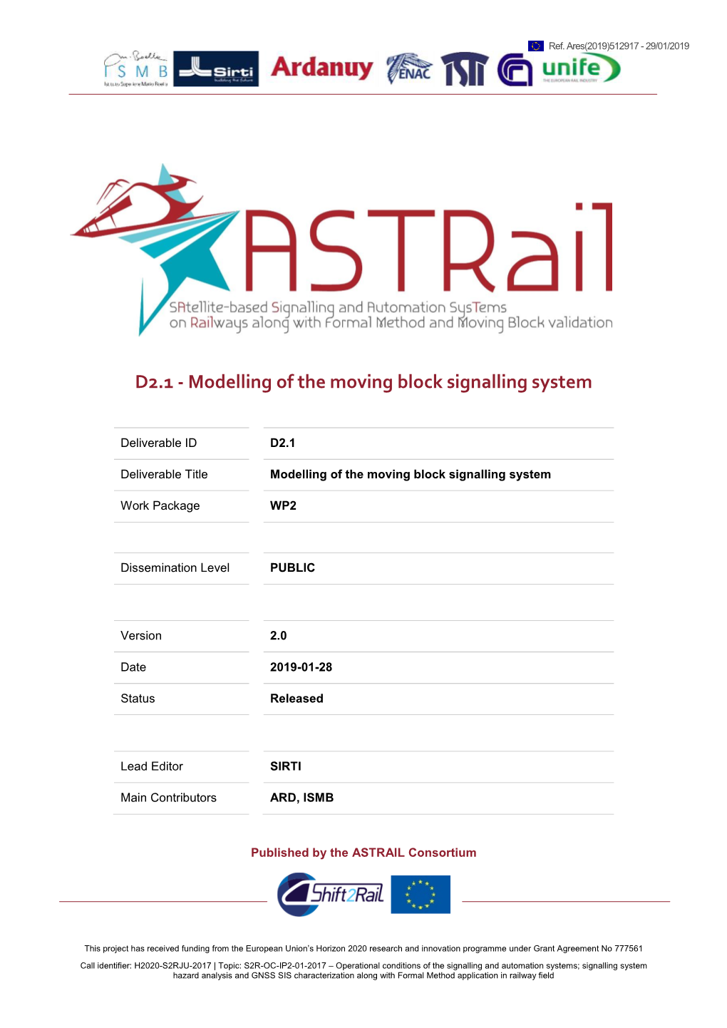 D2.1 - Modelling of the Moving Block Signalling System