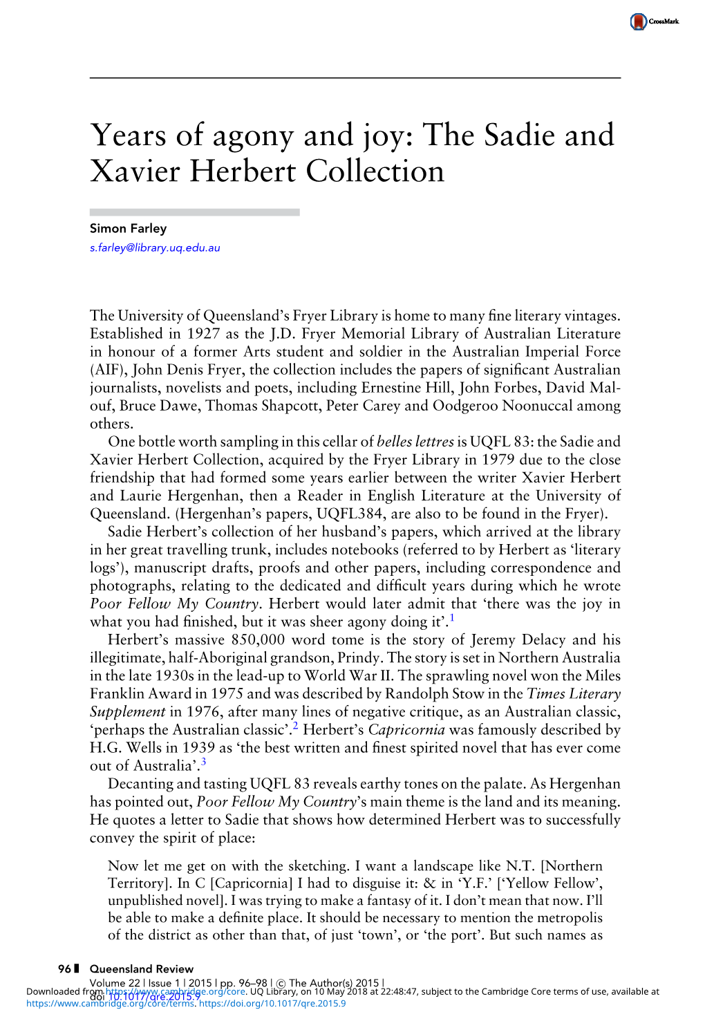 The Sadie and Xavier Herbert Collection