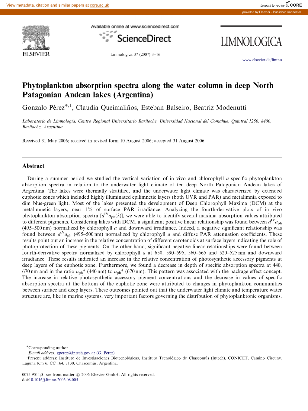 Phytoplankton Absorption Spectra Along the Water Column in Deep