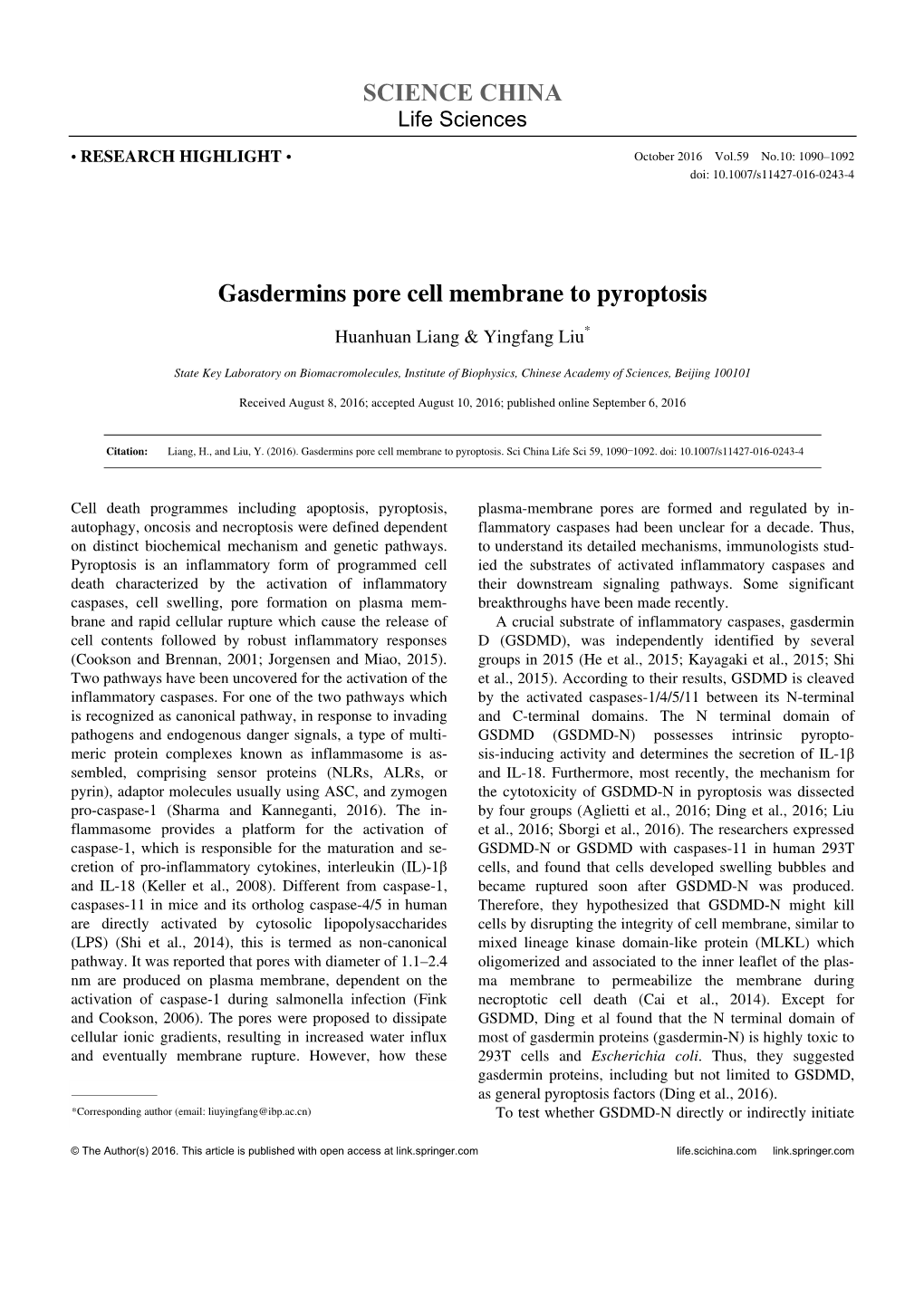 Gasdermins Pore Cell Membrane to Pyroptosis