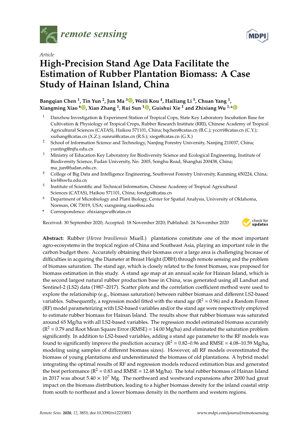 High-Precision Stand Age Data Facilitate the Estimation of Rubber Plantation Biomass: a Case Study of Hainan Island, China