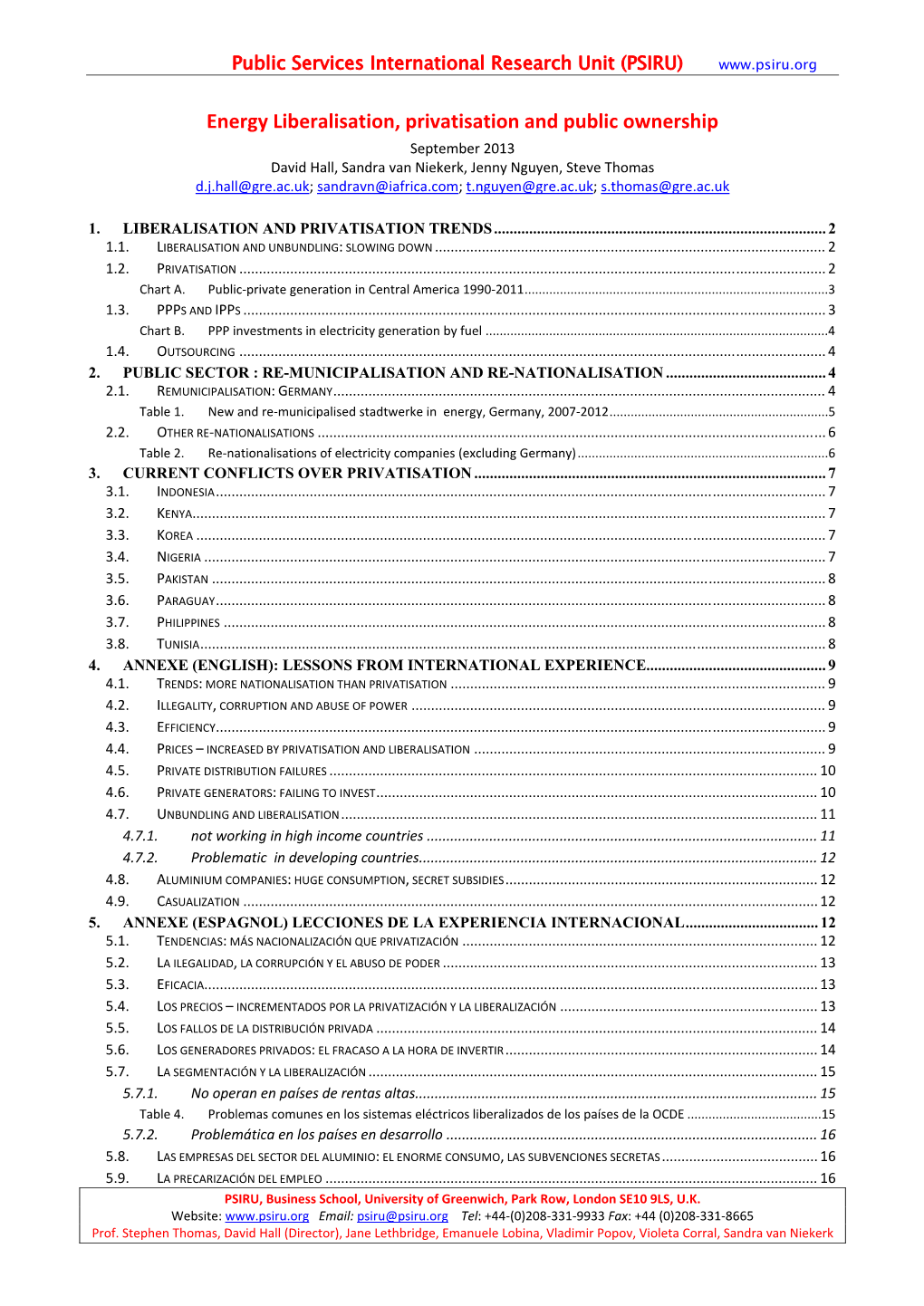 PSIRU Energy Liberalisation, Privatisation and Public Ownership