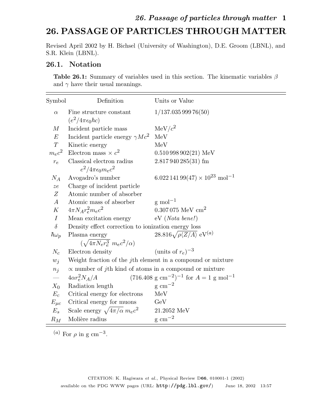 26. Passage of Particles Through Matter 1 26