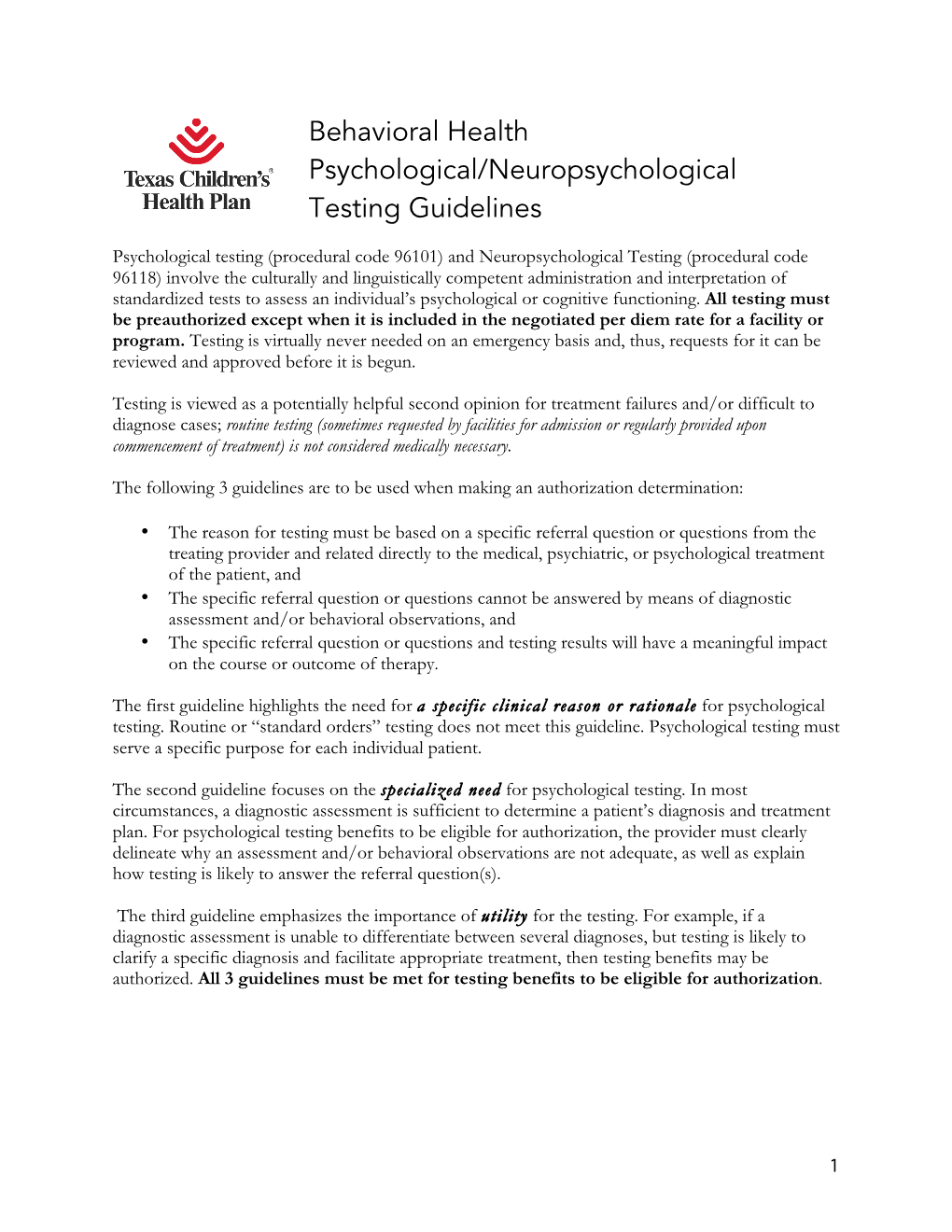 Neuropsychological Testing Guidelines