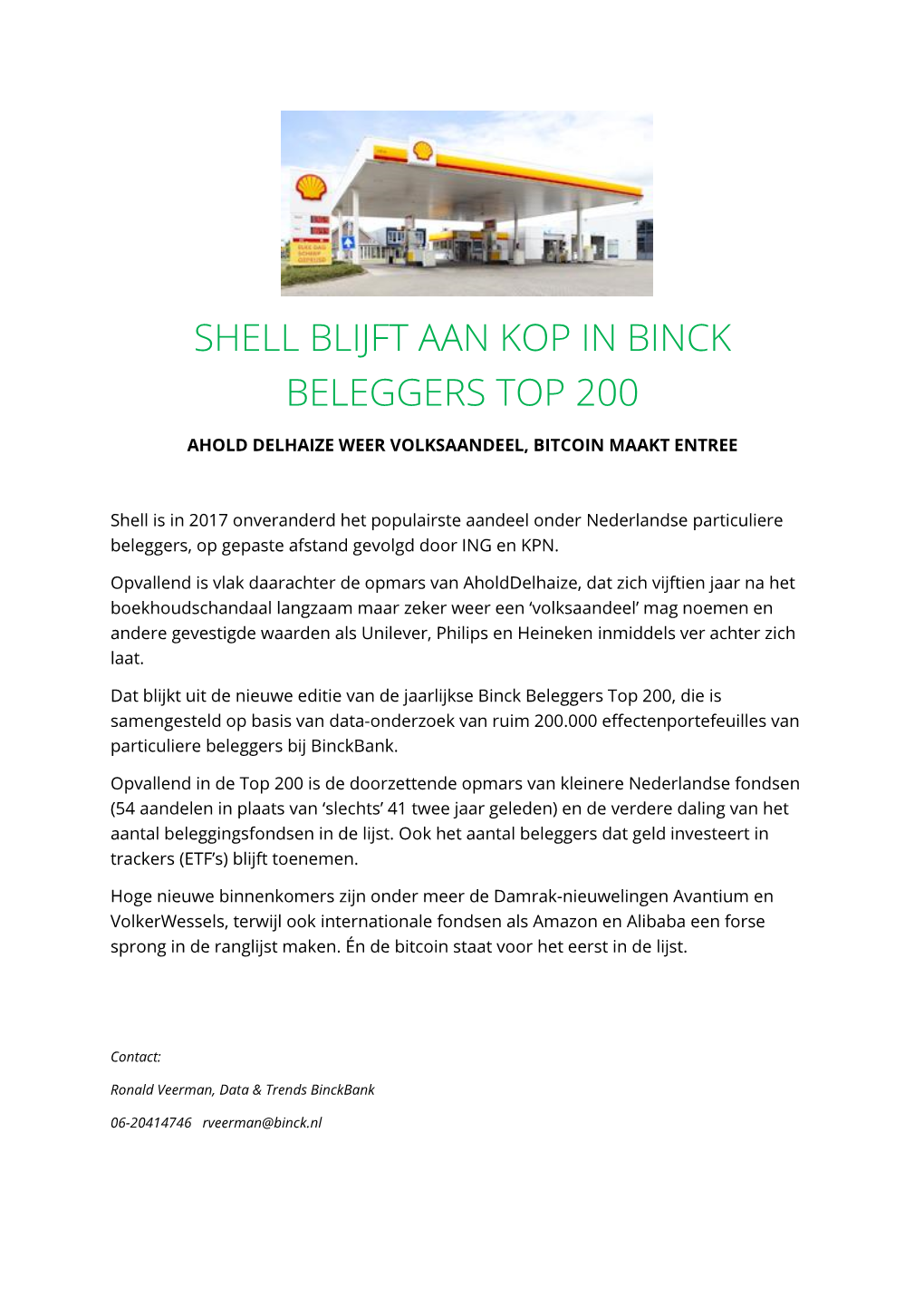 Binck Beleggers Top 200 Van 2017