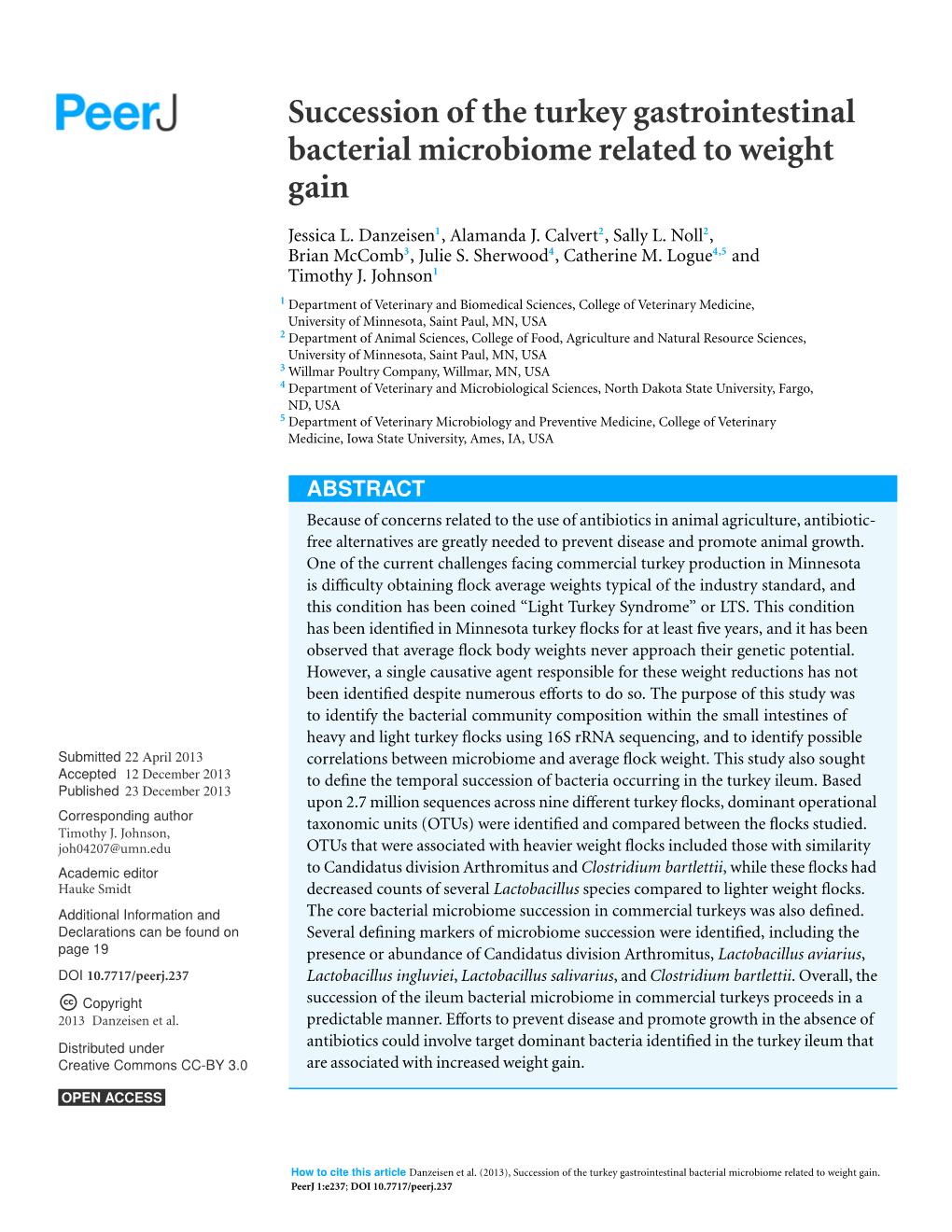 Succession of the Turkey Gastrointestinal Bacterial Microbiome Related to Weight Gain