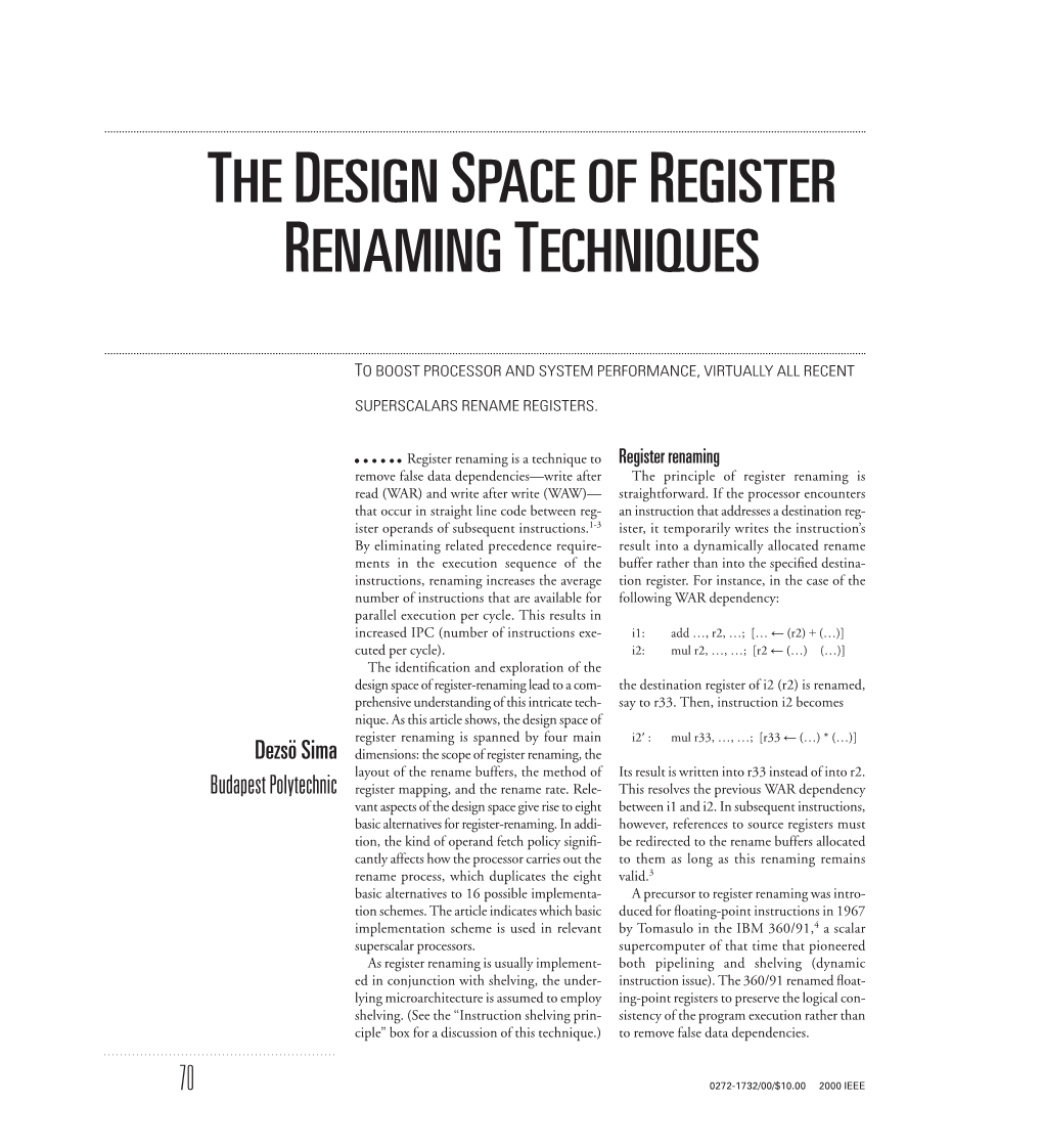 The Design Space of Register Renaming Techniques