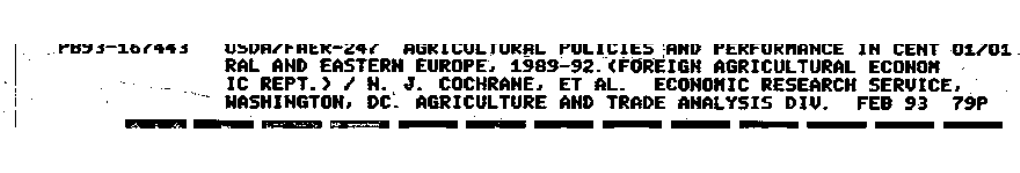 Agricultural Policies and Performance in Central and Eastern Europe, 1989-92