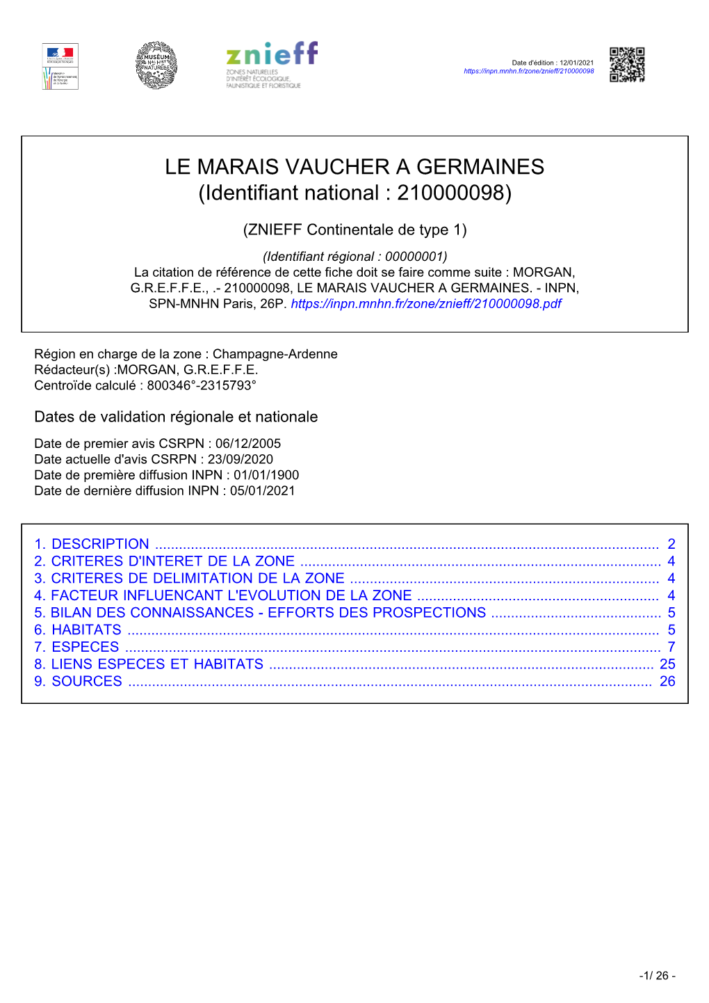 LE MARAIS VAUCHER a GERMAINES (Identifiant National : 210000098)