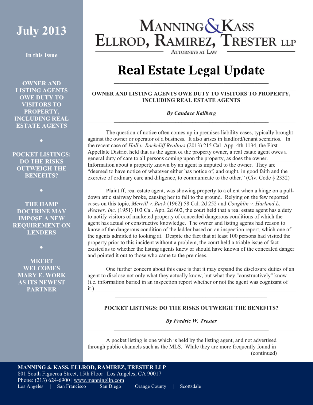 Real Estate Legal Update OWNER and ______