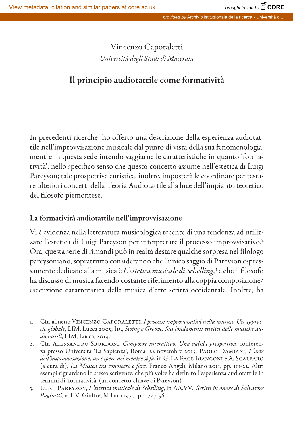 Il Principio Audiotattile Come Formatività