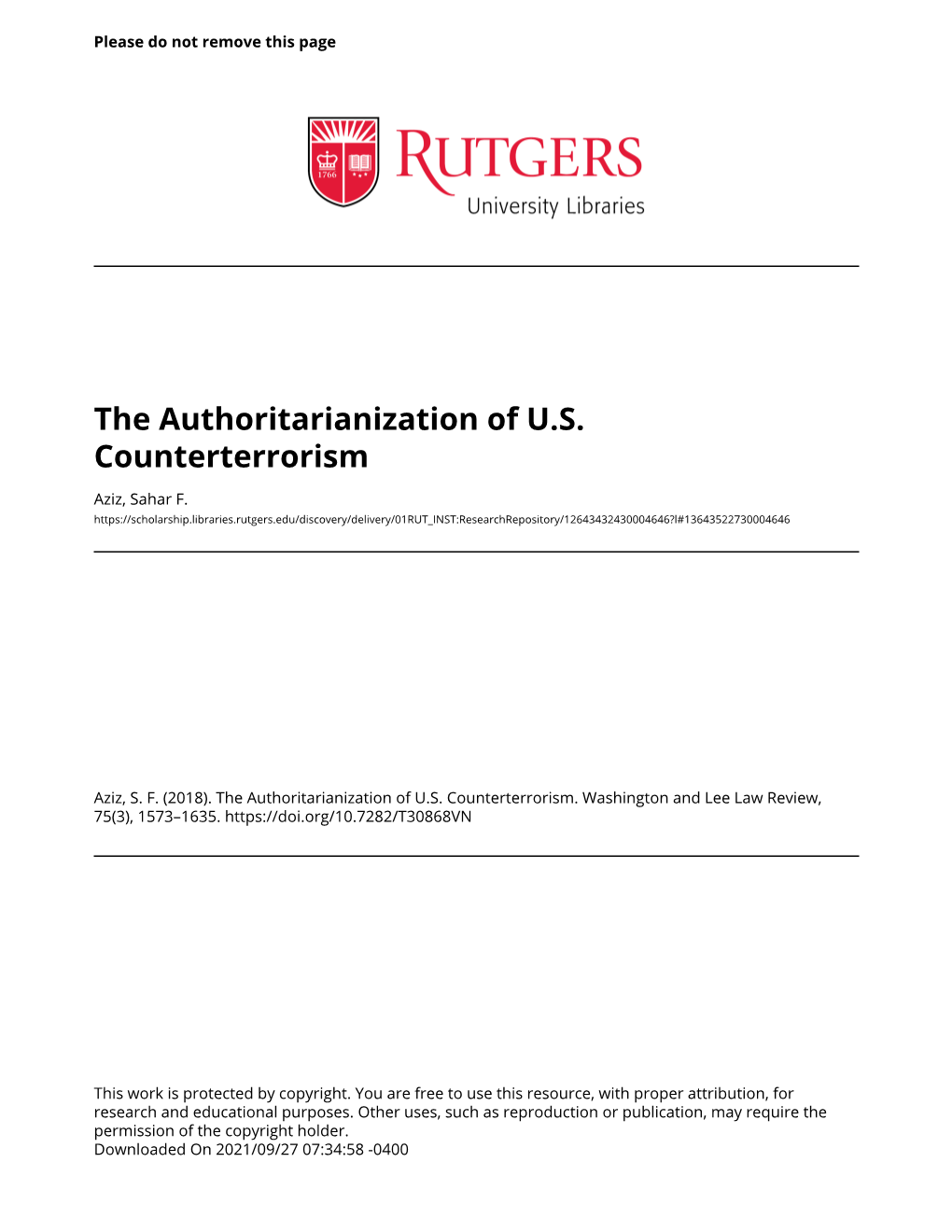 The Authoritarianization of U.S. Counterterrorism