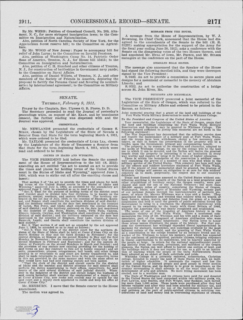 Congressional Record-Senath, 2171
