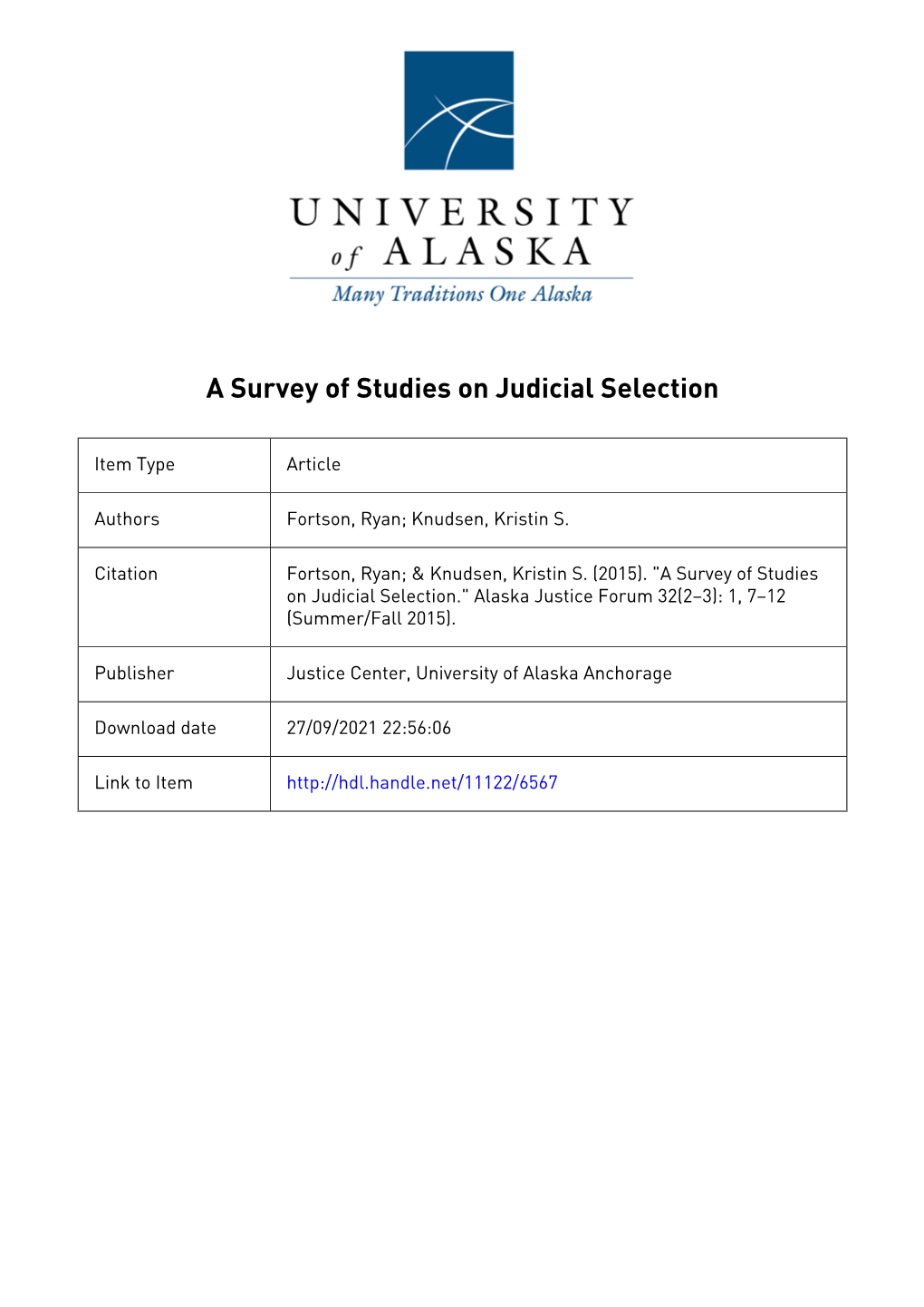 A Survey of Studies on Judicial Selection