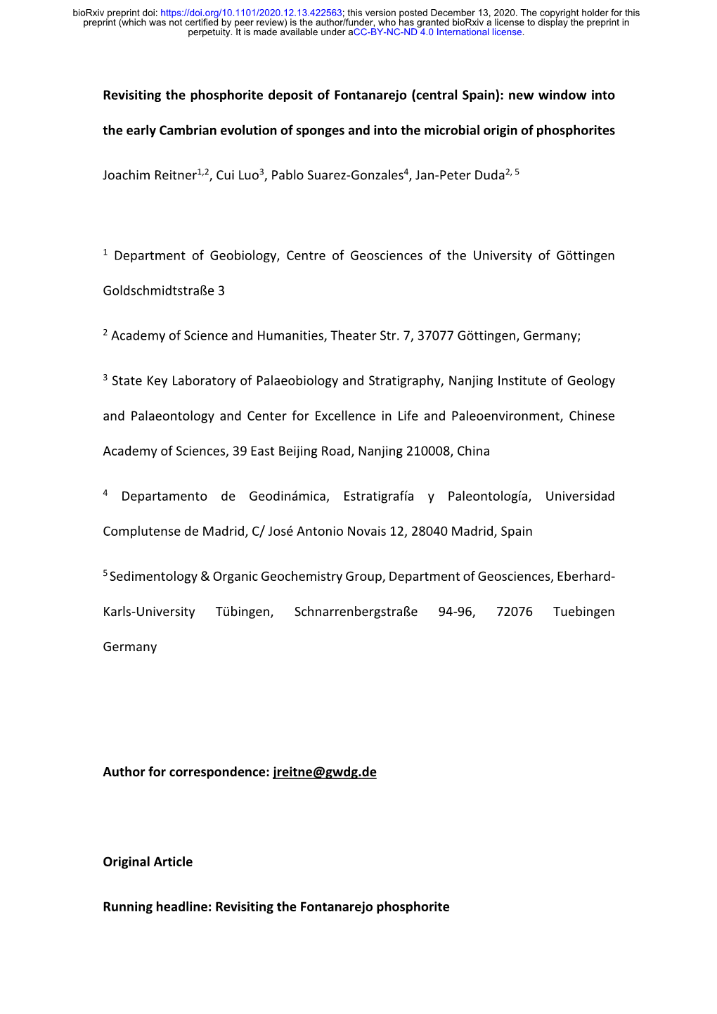 Revisiting the Phosphorite Deposit of Fontanarejo (Central Spain): New Window Into