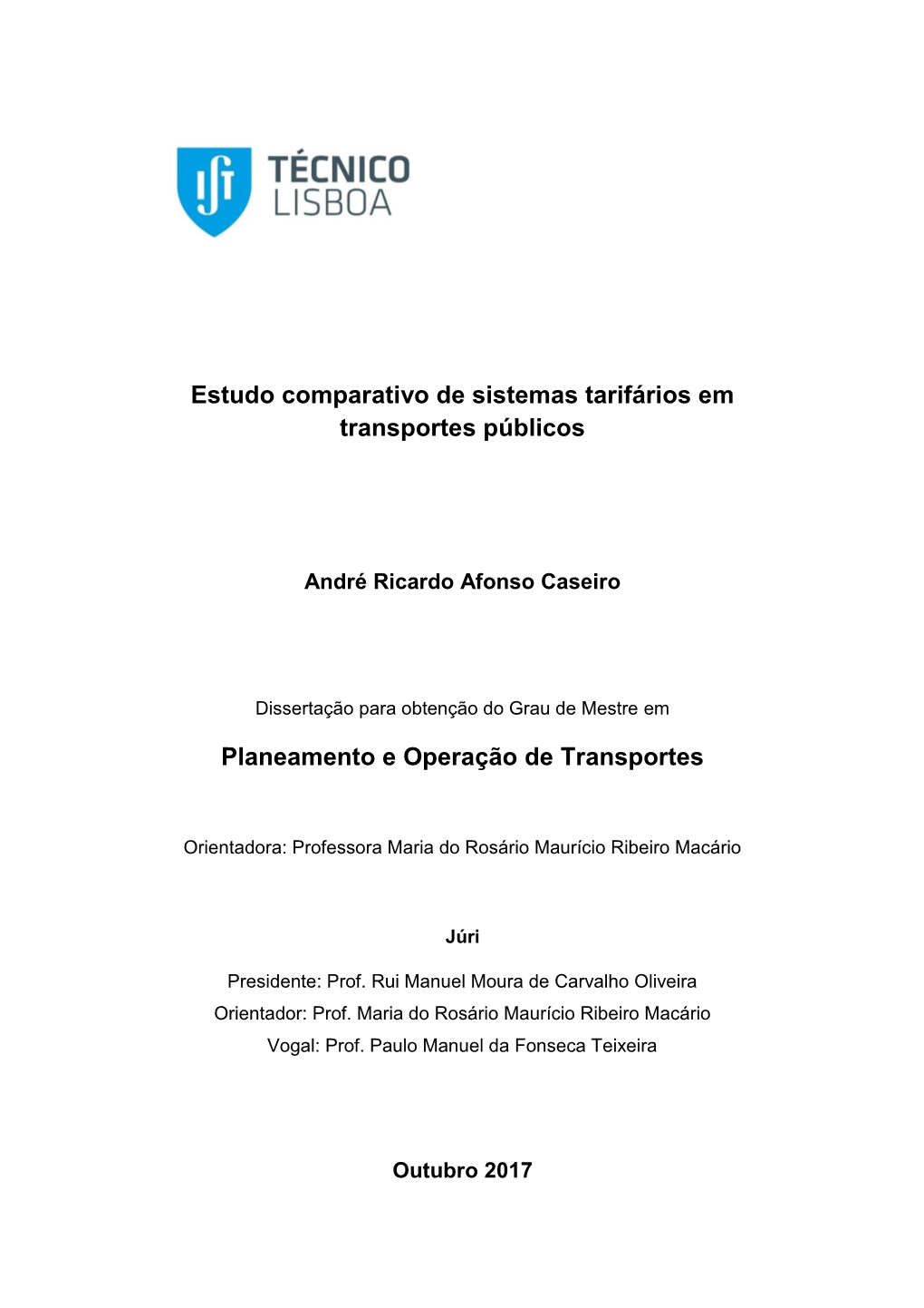 Estudo Comparativo De Sistemas Tarifários Em Transportes Públicos