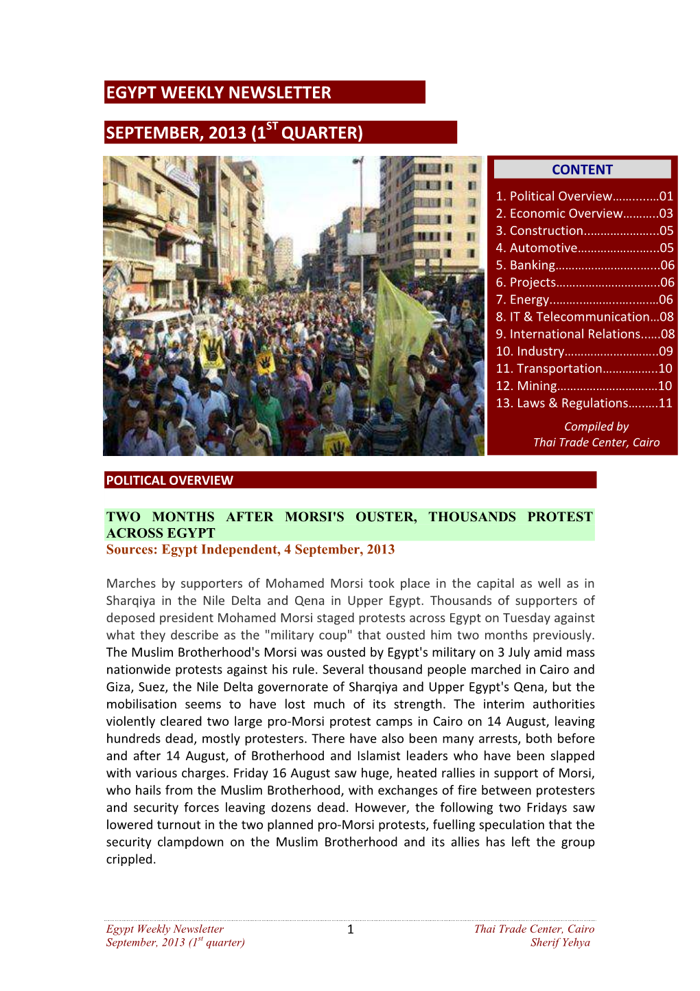 Egypt Weekly Newsletter September 2013, 1St Quarter