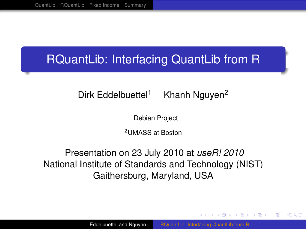 Rquantlib: Interfacing Quantlib from R