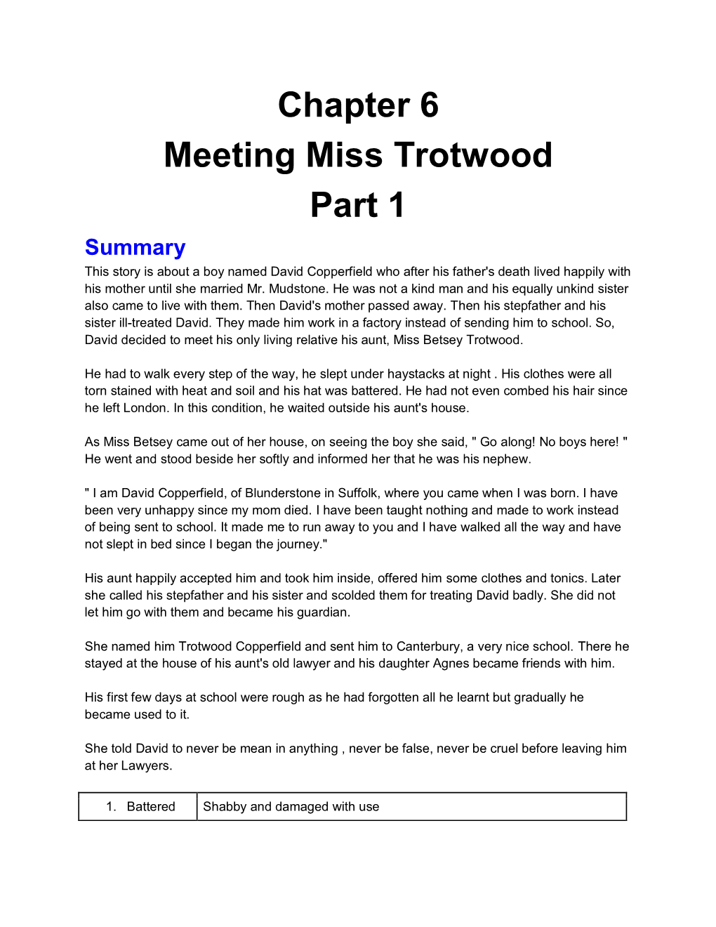 Chapter 6 Meeting Miss Trotwood Part 1