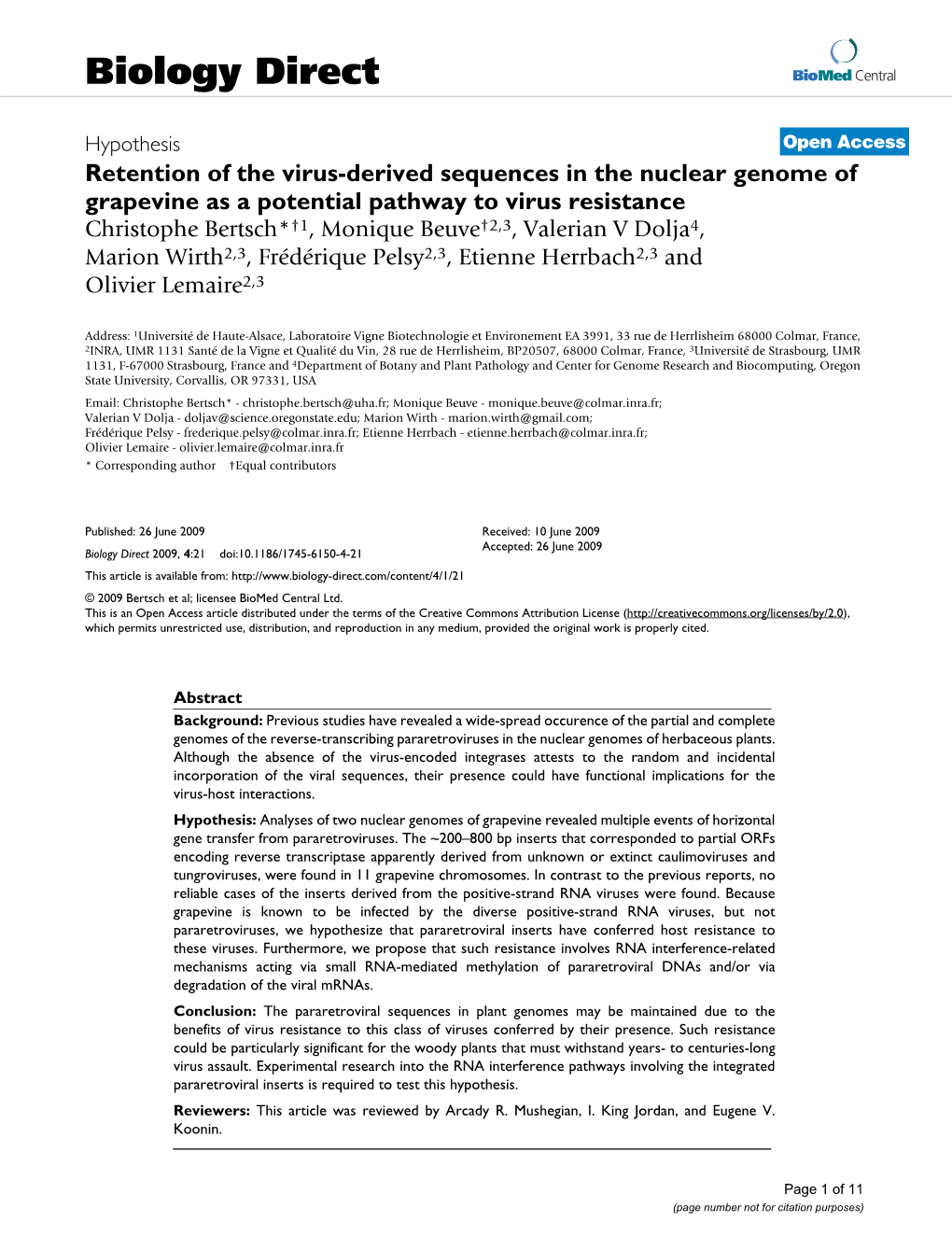 Retention of the Virus-Derived Sequences in the Nuclear Genome