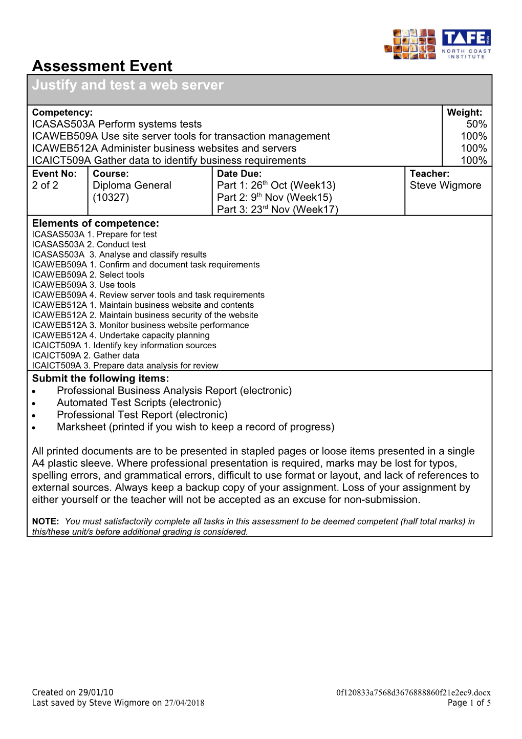 ICASAS503A 3. Analyse and Classify Results