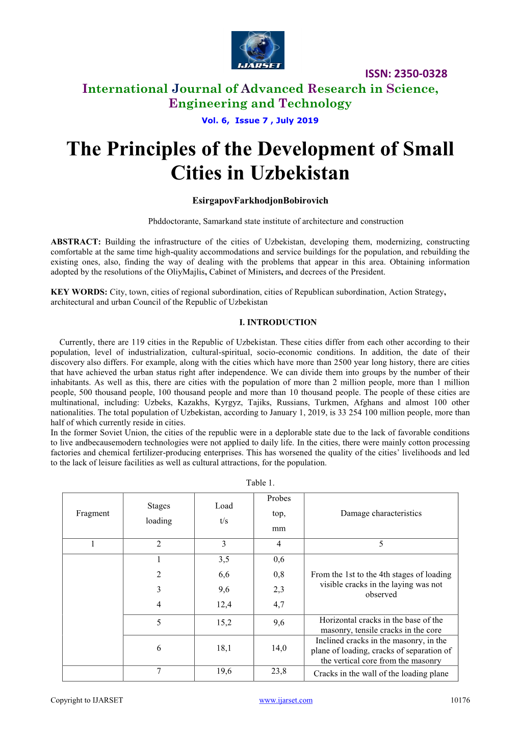 The Principles of the Development of Small Cities in Uzbekistan