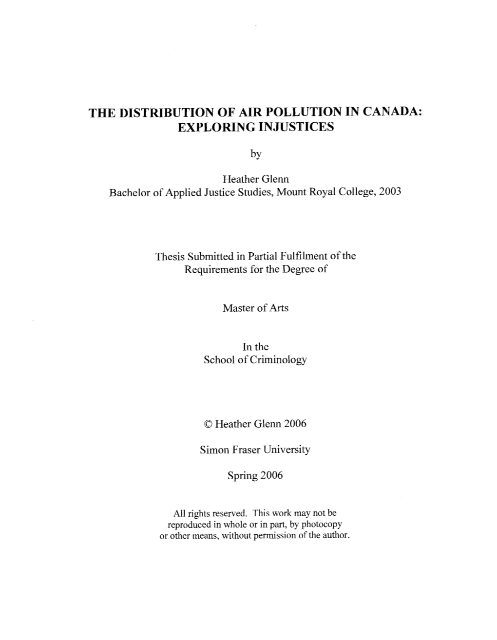 The Distribution of Air Pollution in Canada: Exploring Injustices