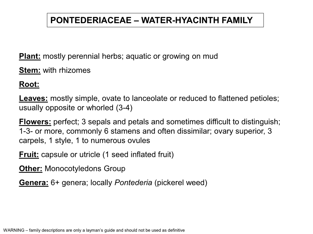 Pontederiaceae – Water-Hyacinth Family