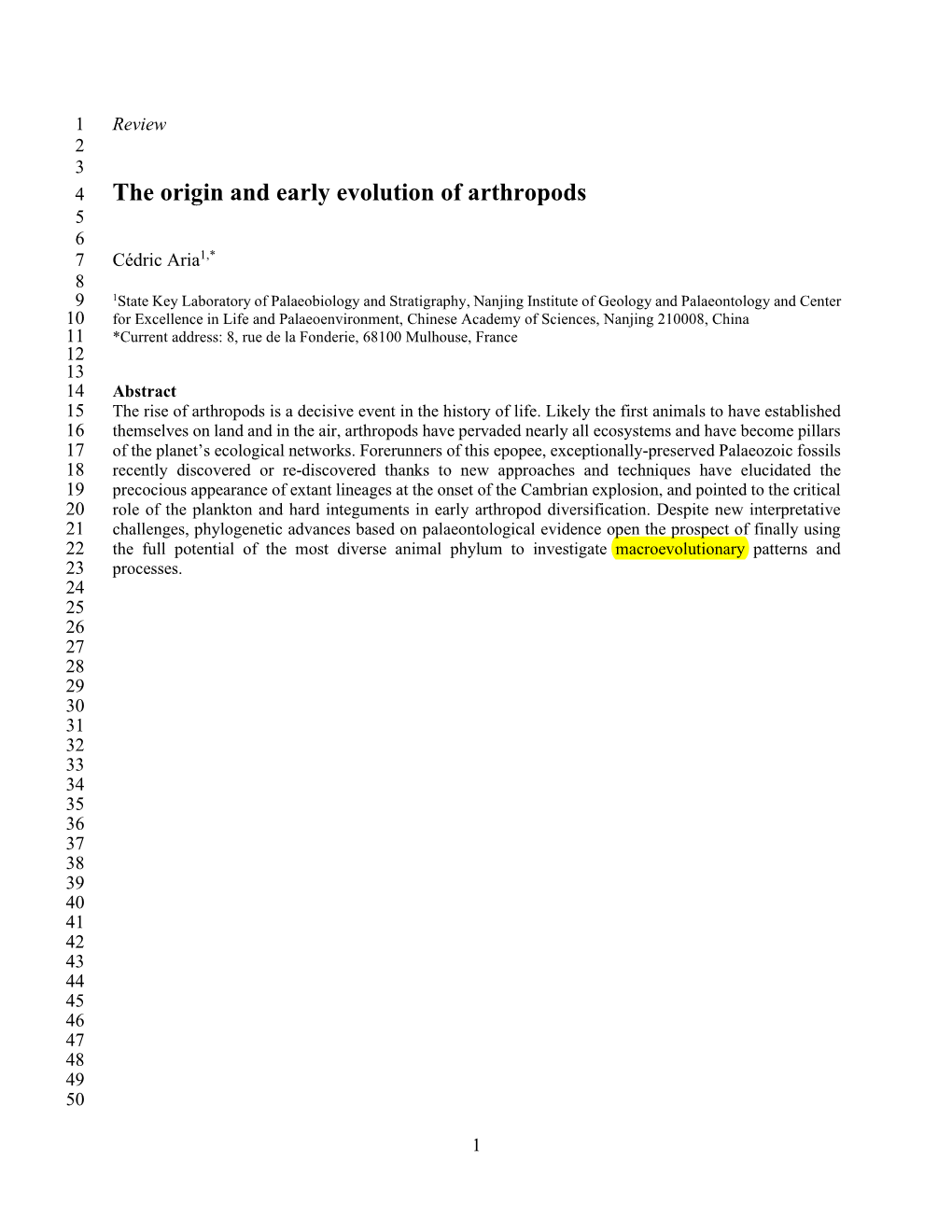 The Origin and Early Evolution of Arthropods