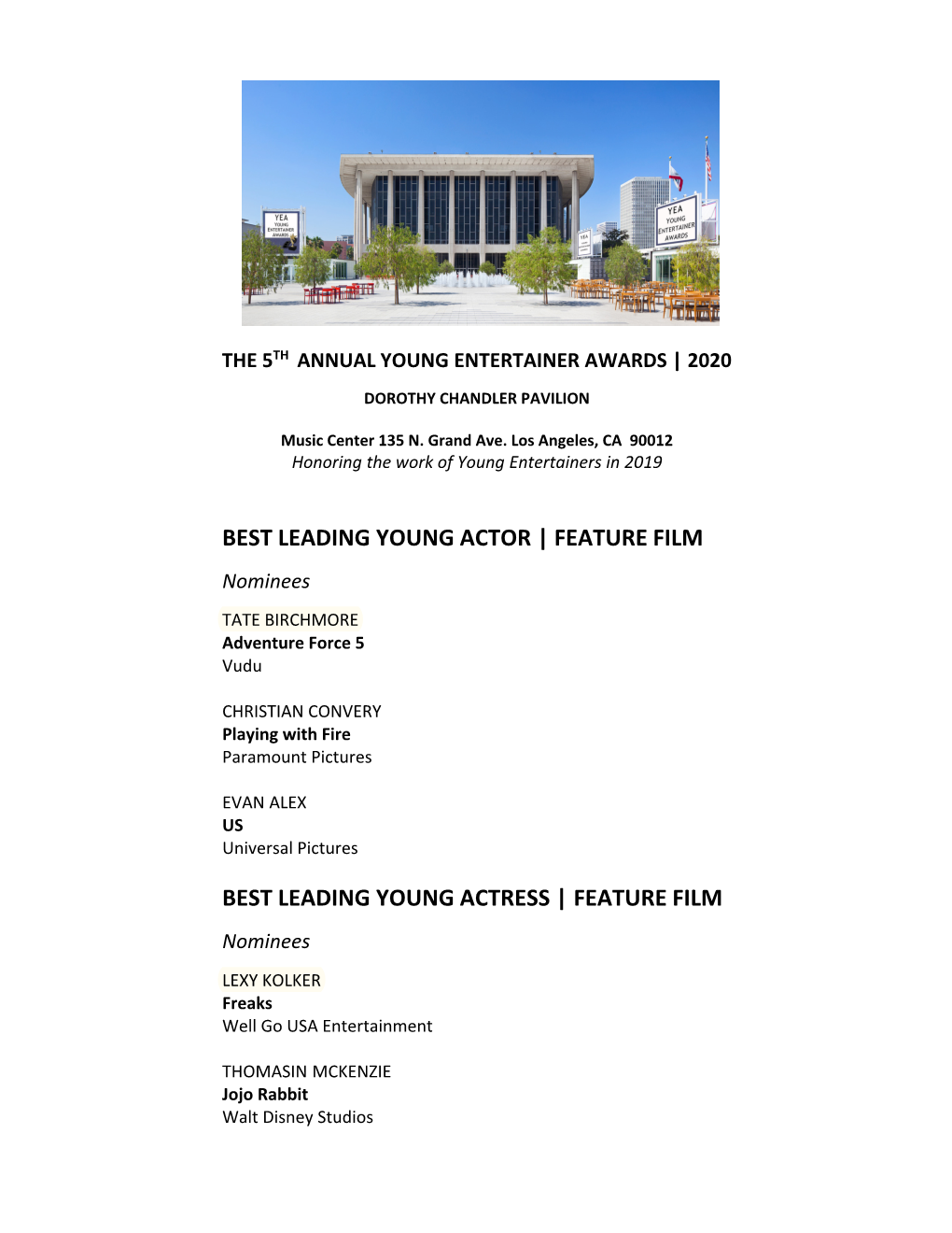 BEST YOUNG ACTOR | SHORT FILM Nominees