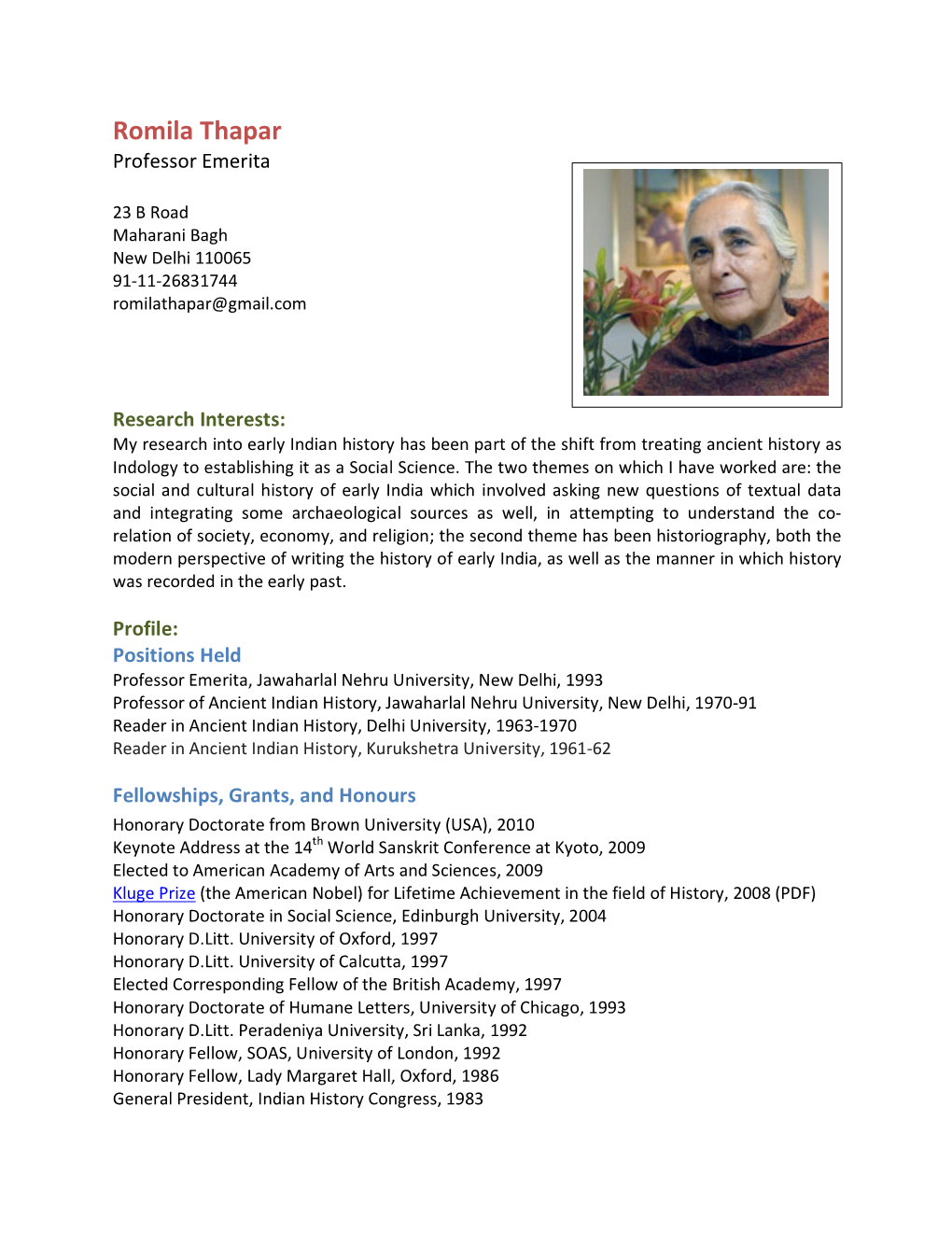 Romila Thapar Professor Emerita