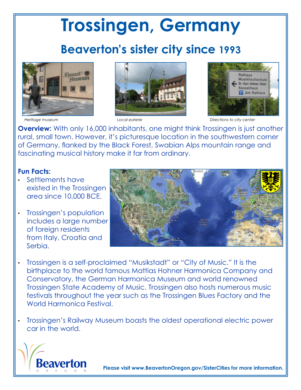 Trossingen, Germany Beaverton’S Sister City Since 1993