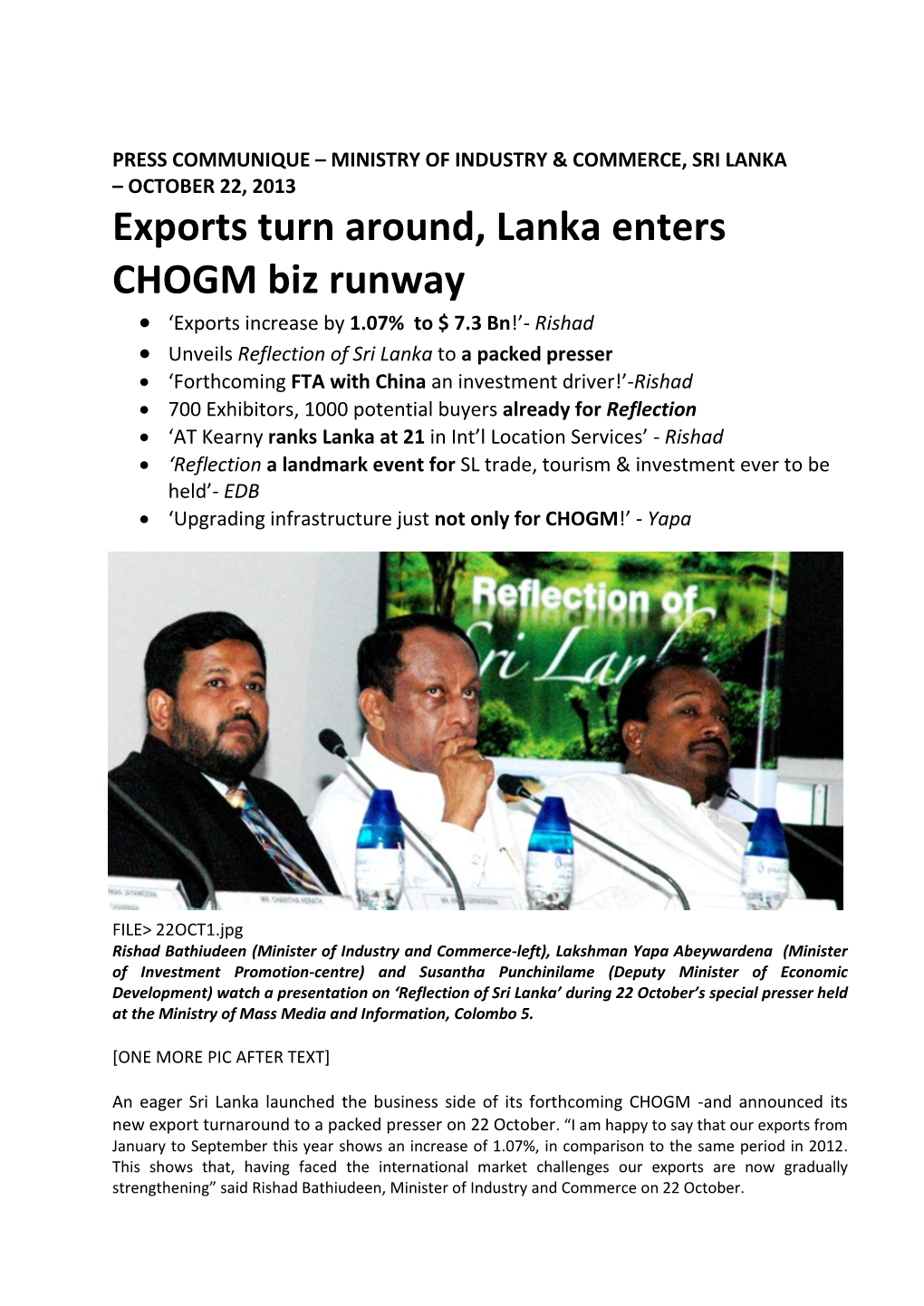 Exports Turn Around, Lanka Enters CHOGM Biz Runway