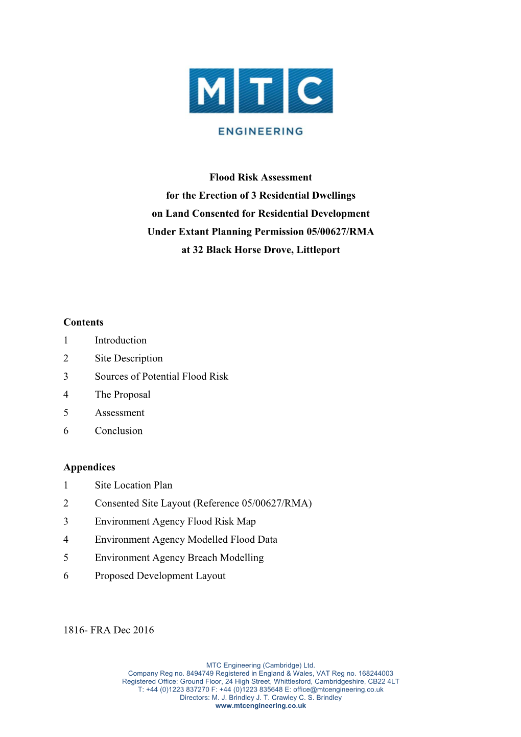 Flood Risk Assessment for the Erection of 3 Residential Dwellings