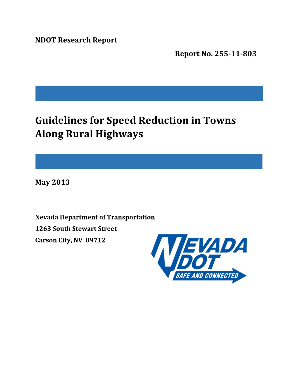 Guidelines for Speed Reduction in Towns Along Rural Highways