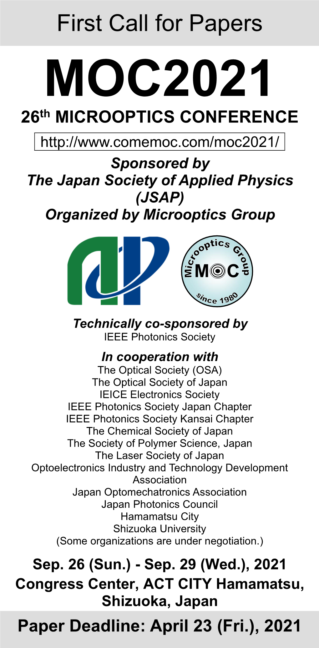 MOC2021 26Th MICROOPTICS CONFERENCE