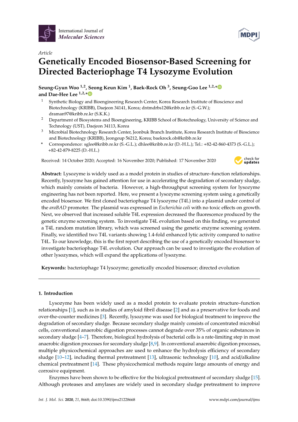 Genetically Encoded Biosensor-Based Screening for Directed Bacteriophage T4 Lysozyme Evolution