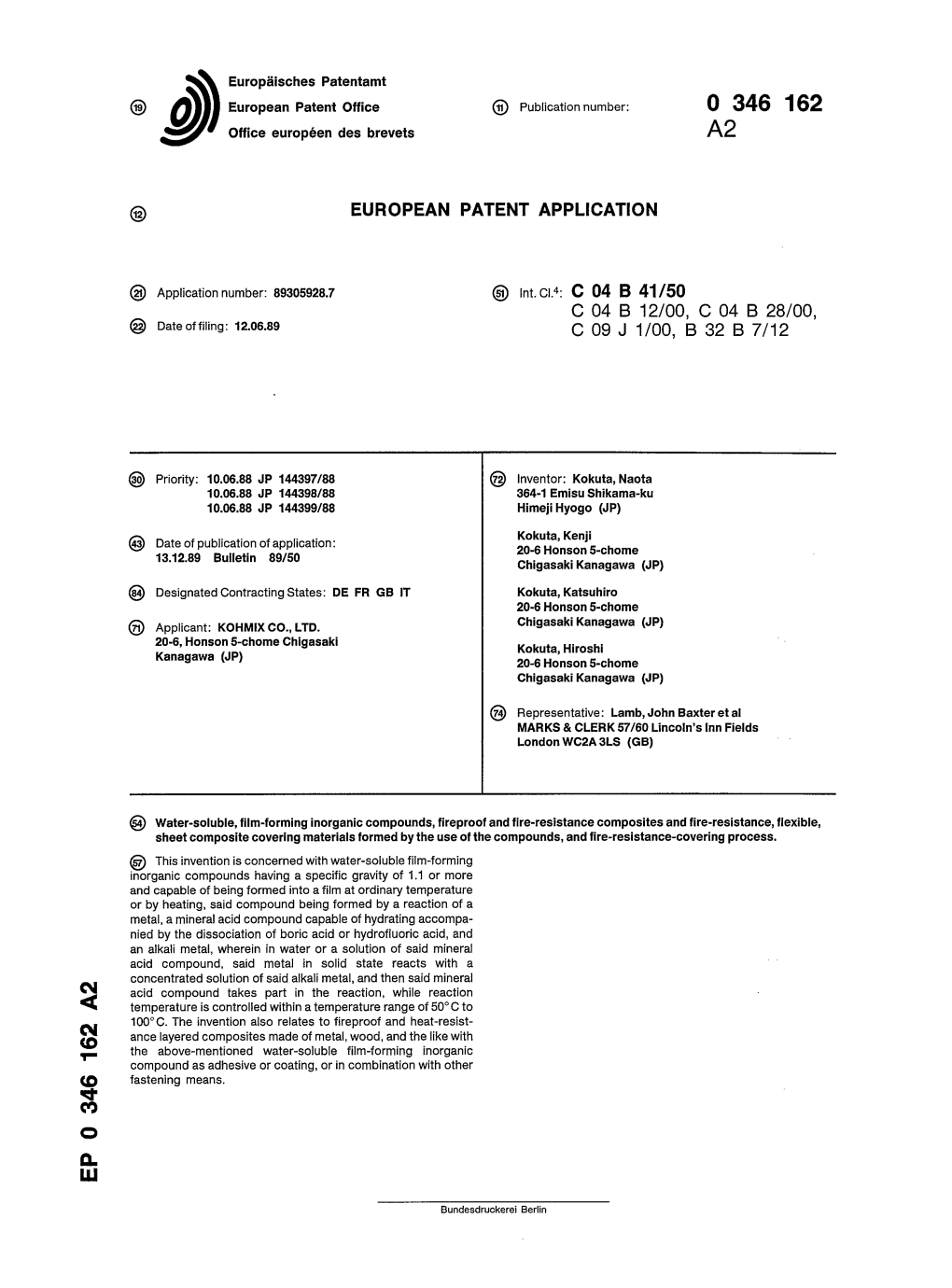 Water-Soluble, Film-Forming Inorganic Compounds, Fireproof and Fire