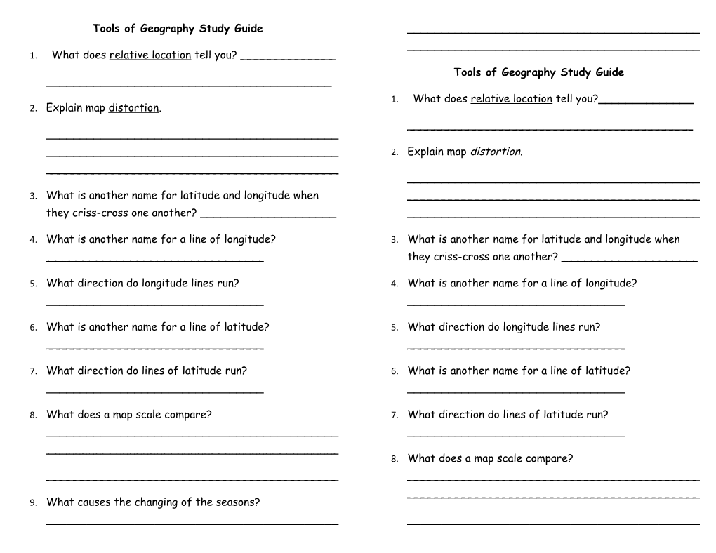 Tools of Geography Study Guide