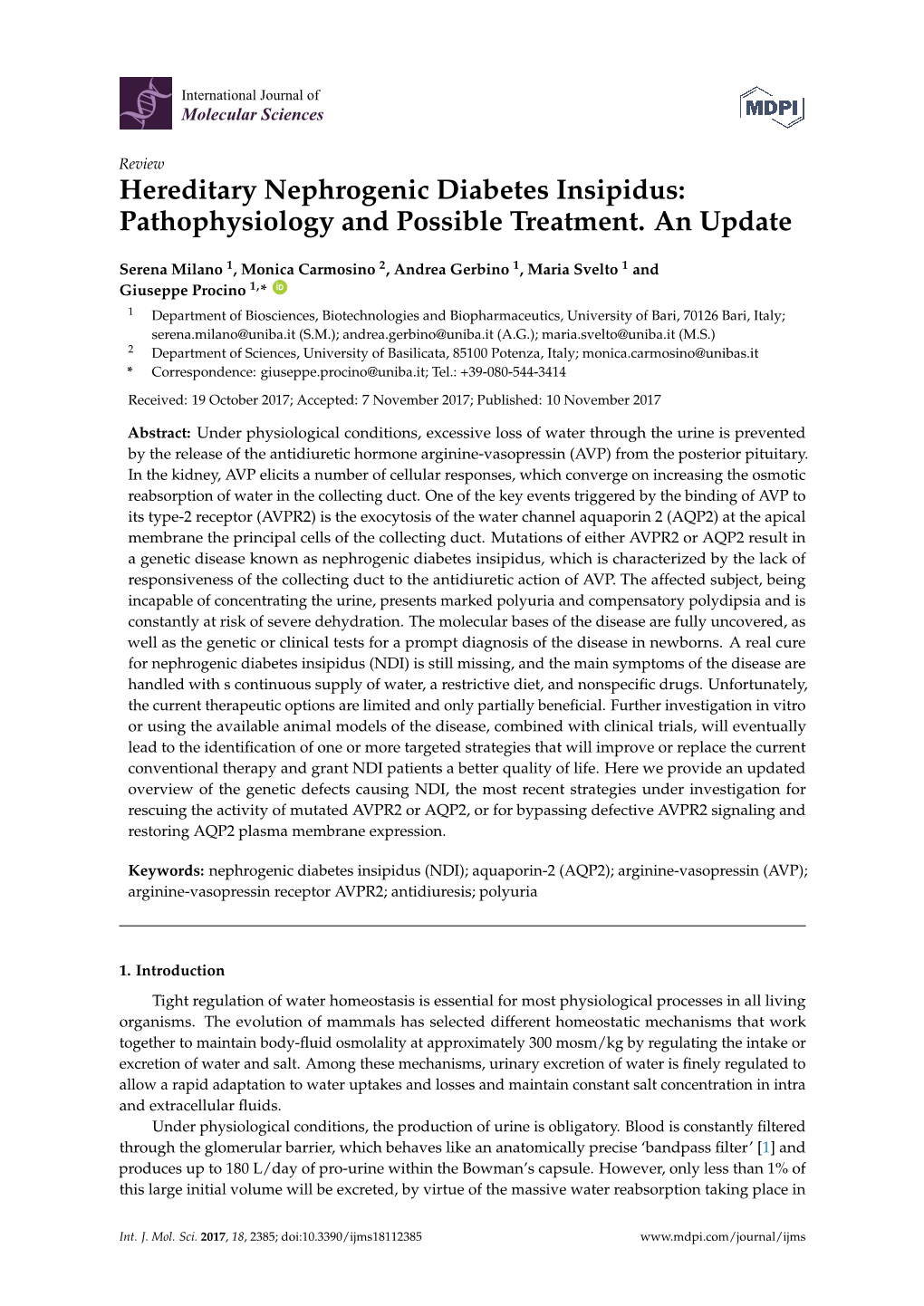 Hereditary Nephrogenic Diabetes Insipidus: Pathophysiology and Possible Treatment