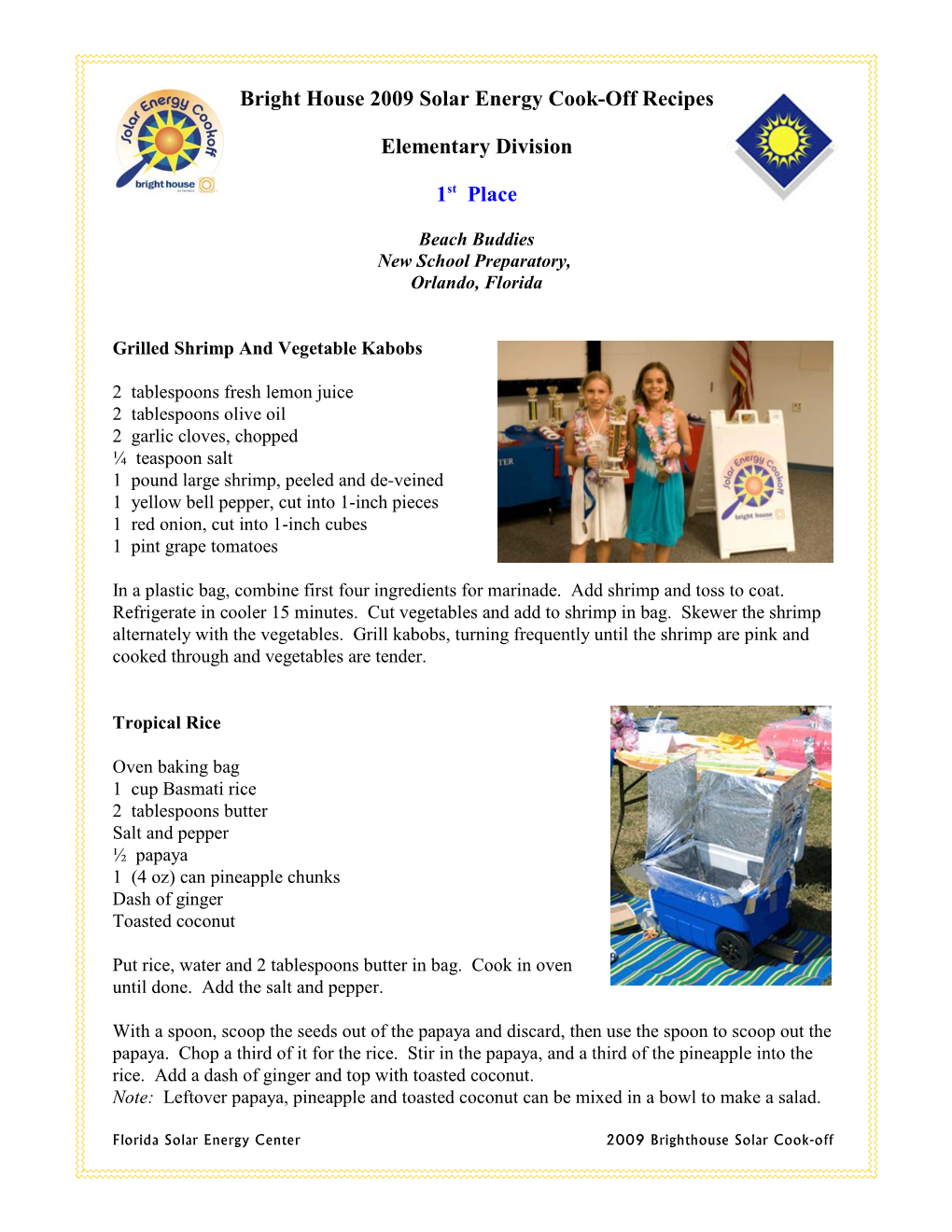 Bright House 2009 Solar Energy Cook-Off Recipes Elementary