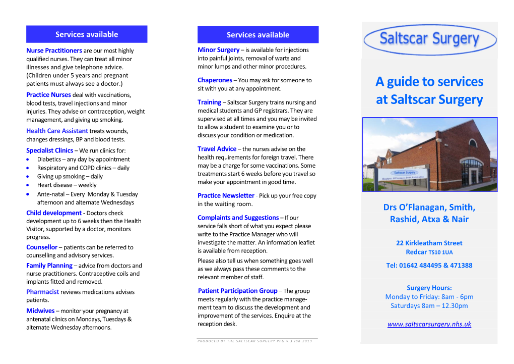 A Guide to Services at Saltscar Surgery