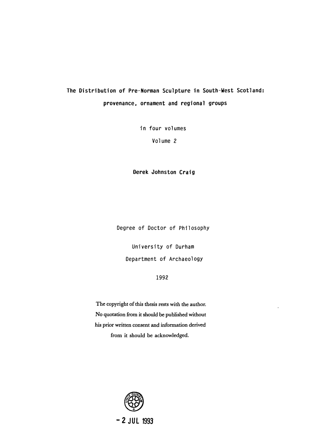 The Copyright of This Thesis Rests with the Author. No Quotation from It