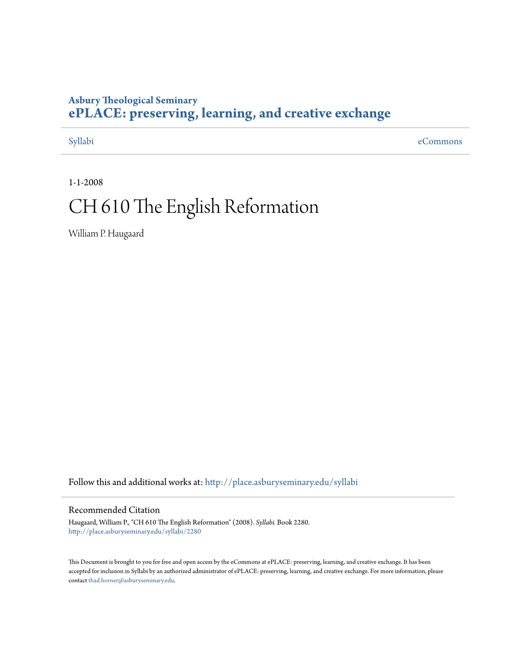CH 610 the English Reformation