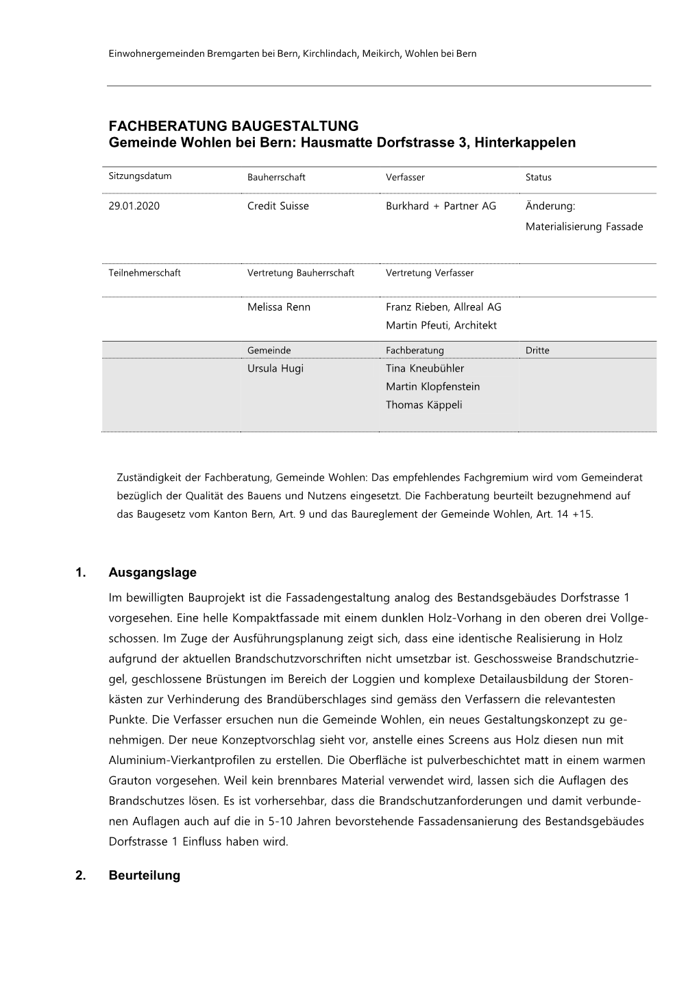 FACHBERATUNG BAUGESTALTUNG Gemeinde Wohlen Bei Bern: Hausmatte Dorfstrasse 3, Hinterkappelen