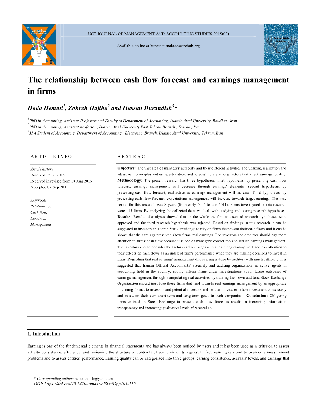 The Relationship Between Cash Flow Forecast and Earnings Management in Firms