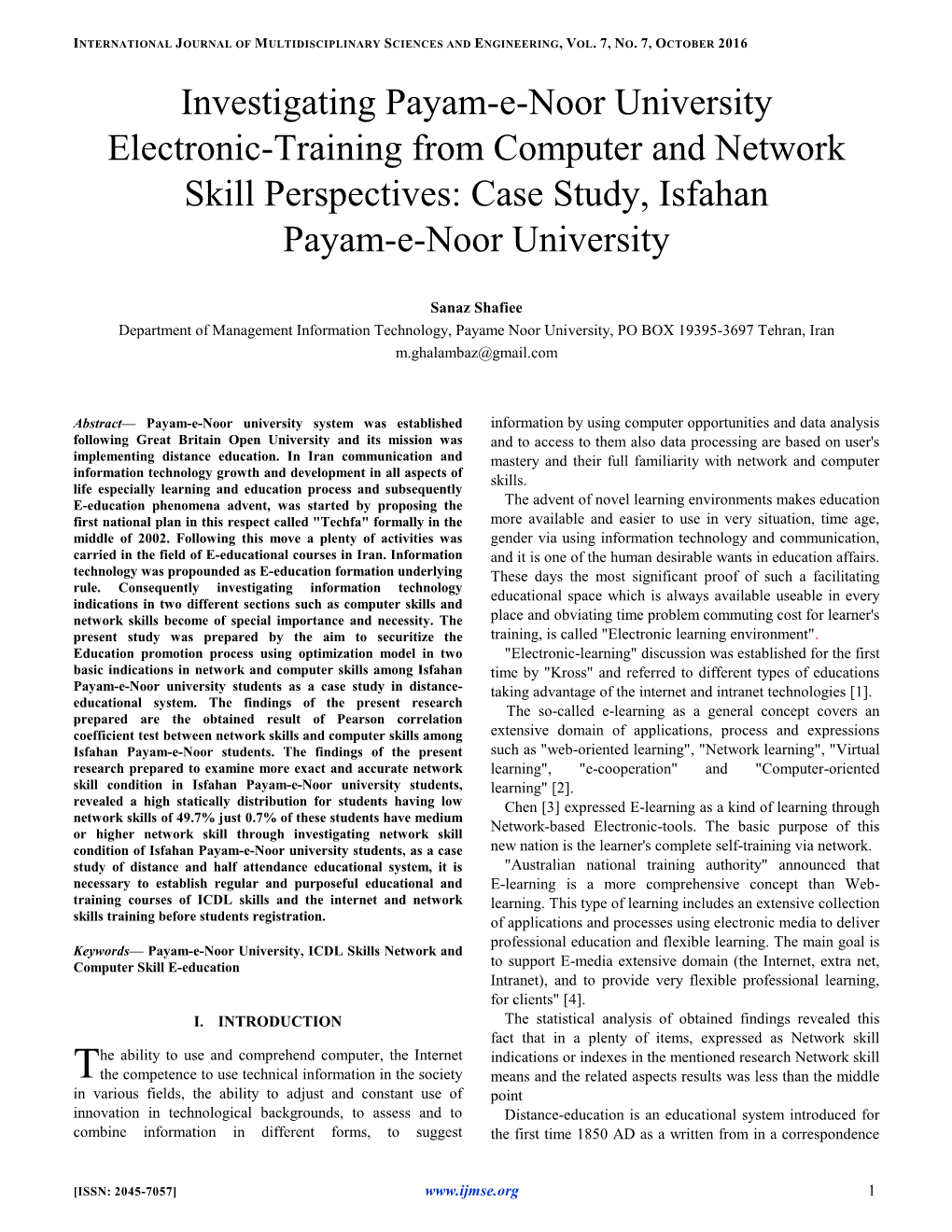 Investigating Payam-E-Noor University Electronic-Training from Computer and Network Skill Perspectives: Case Study, Isfahan Payam-E-Noor University
