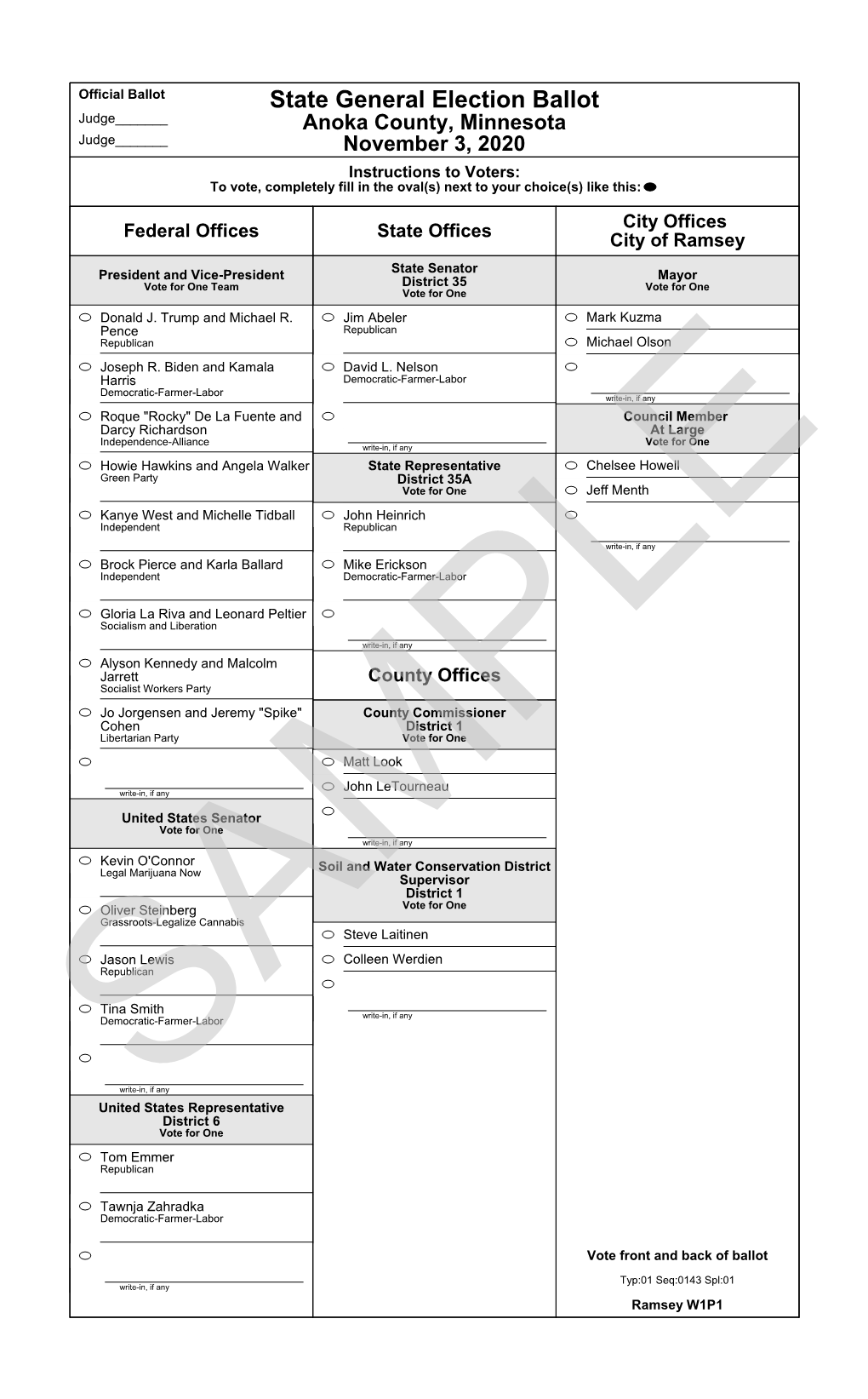 State General Election Ballot