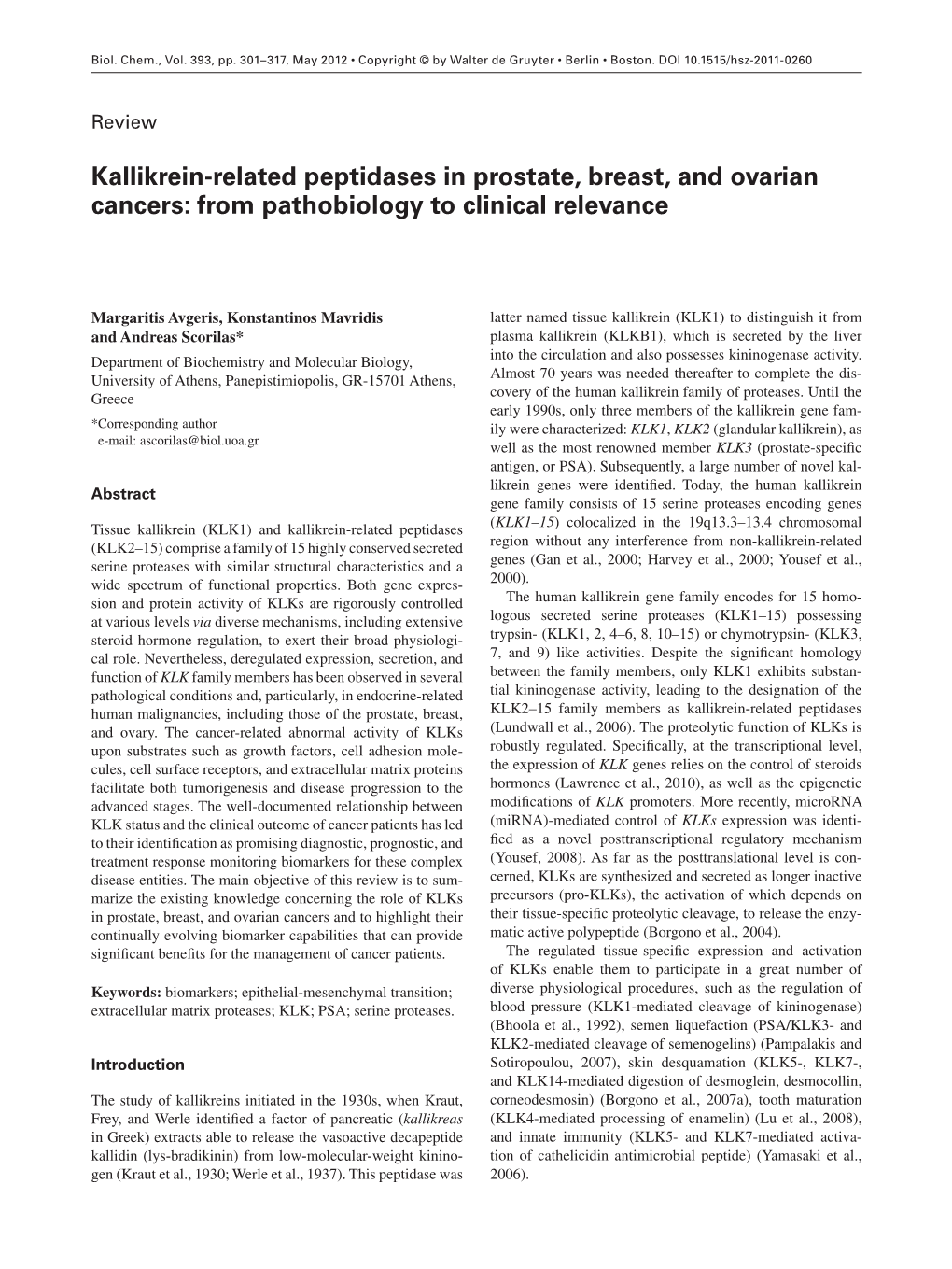 Kallikrein-Related Peptidases in Prostate, Breast, and Ovarian Cancers: from Pathobiology to Clinical Relevance